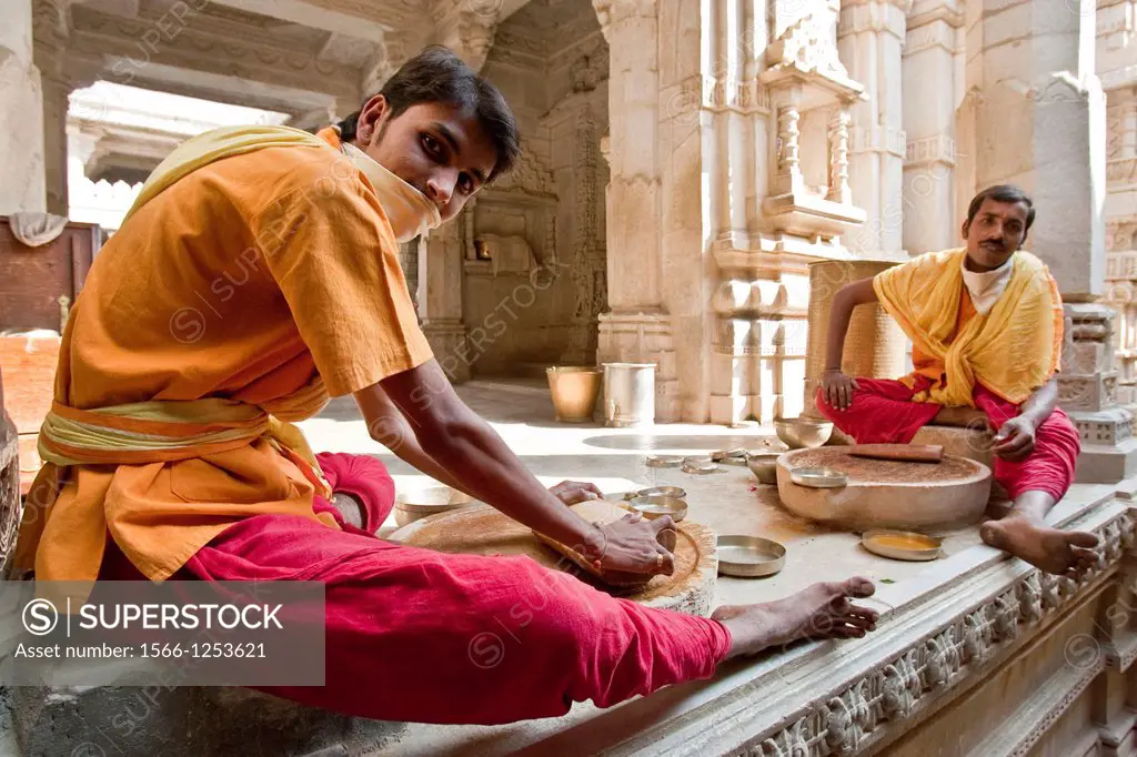 Young Monks Making Incense Sticks, The Jain Temple at Ranakpur, Rajasthan, India