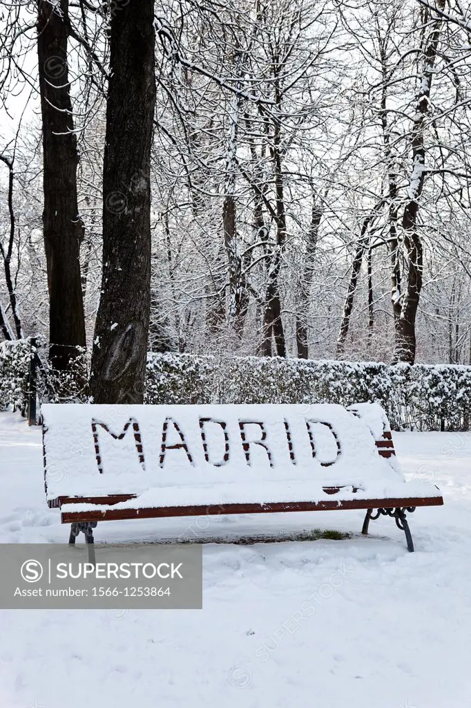retiro park in madrid with snow