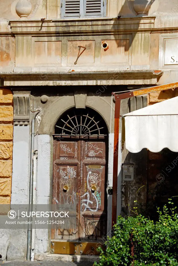 Building entrance door in Trastevere  Rome, Lazio, Italy, Europe