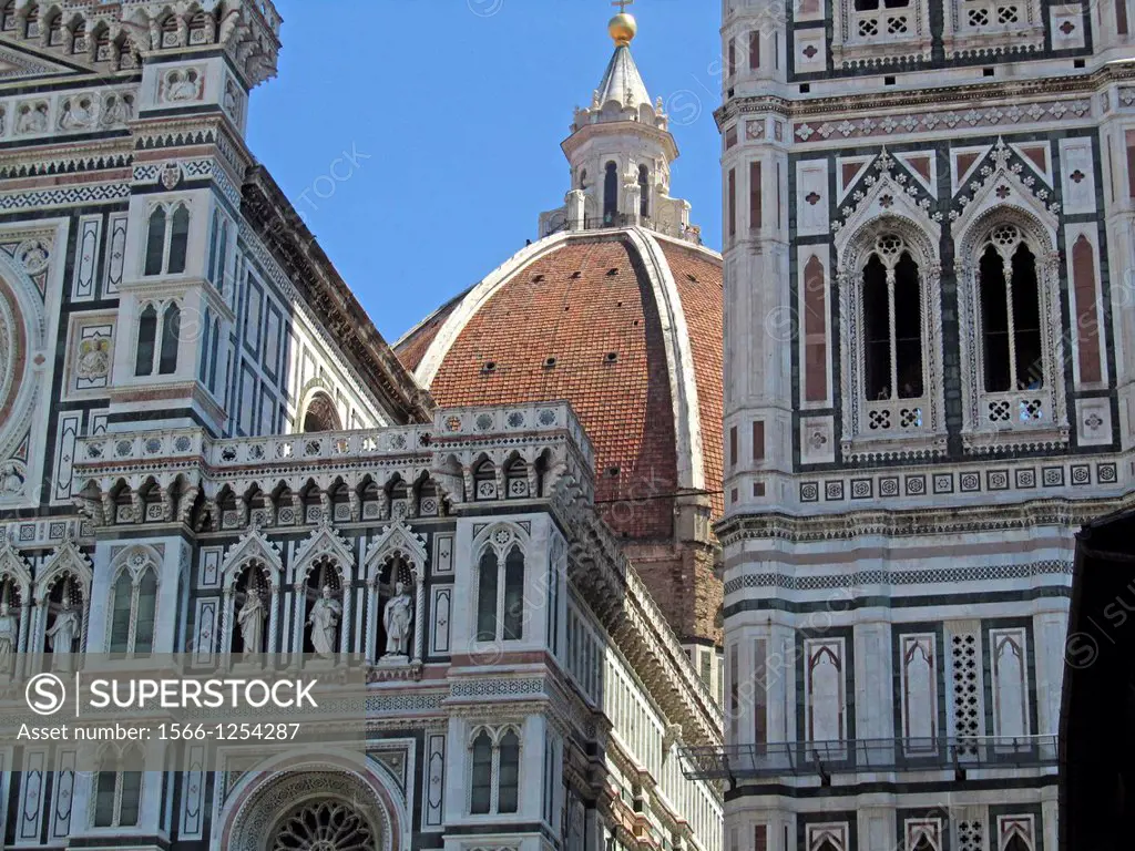 Santa Maria del Fiori, known nas Il Duomo and Campanile  Piazza del Duomo  Florence, Tuscany, Italy, Europe 