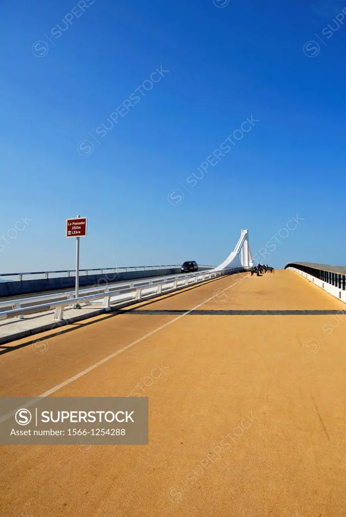 Lo Passador bridge over the river Ebro, which communicates the towns of Sant Jaume d´Enveja and Deltebre, Delta de l´Ebre, Tarragona, Catalonia, Spain...