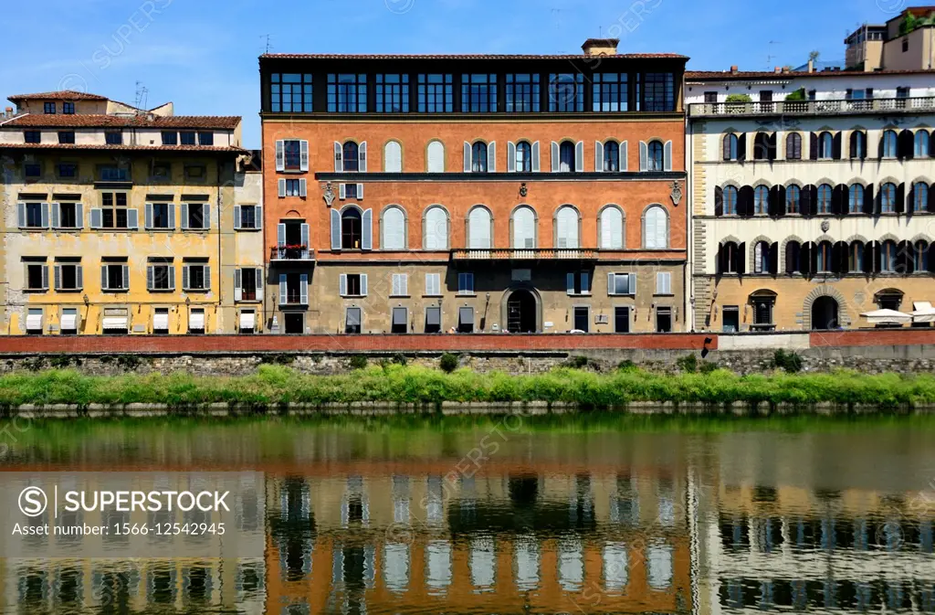facades of buildings along Arno river, Florence, Tuscany, Italy.