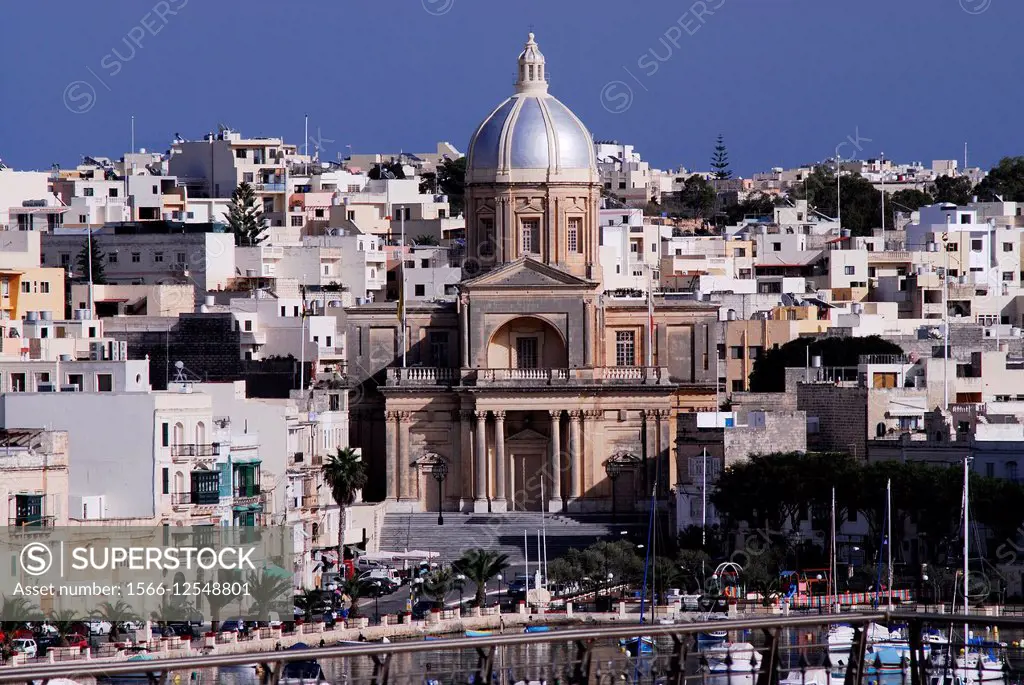 Church of Kalkara from Vittoriosa (Birgu) in Malta island, Malta.