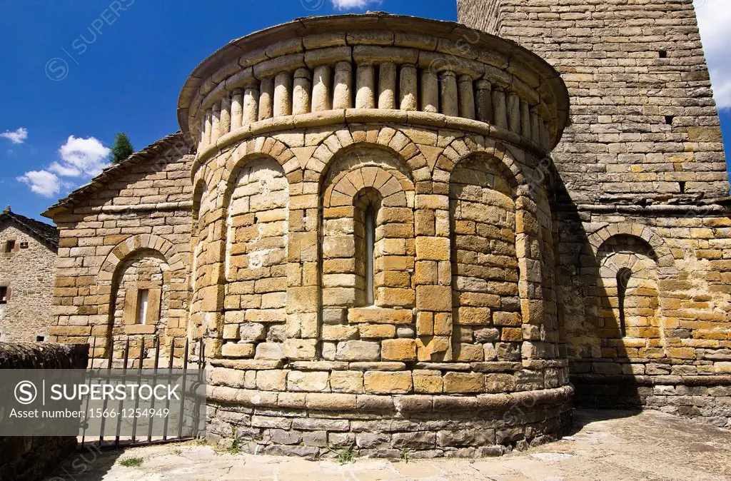 Lombard arches in the apse of the church Mozarabic - Romanesque San Pedro de Lárrede - Serrablo - Alto Gallego - Huesca Province - Aragon - Aragon Pyr...