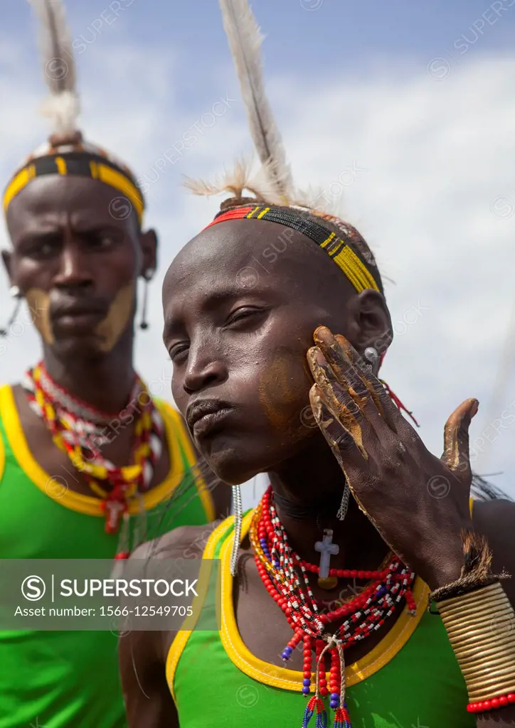 Men Make Up In Dassanech Tribe, Turkana Lake, Loiyangalani, Kenya.