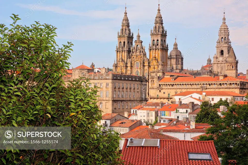 Cathedral from Alameda park, Santiago de Compostela, A Coruña province, Galicia, Spain.