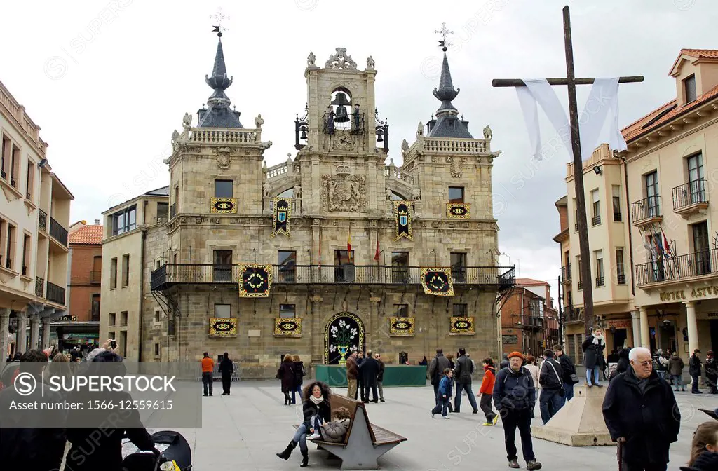 Town Hall, Holy Week in Astorga, Leon province, Castile-Leon, Spain.