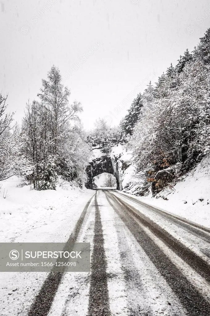 Mountain road under the snow, Benasque, Huesca, Spain