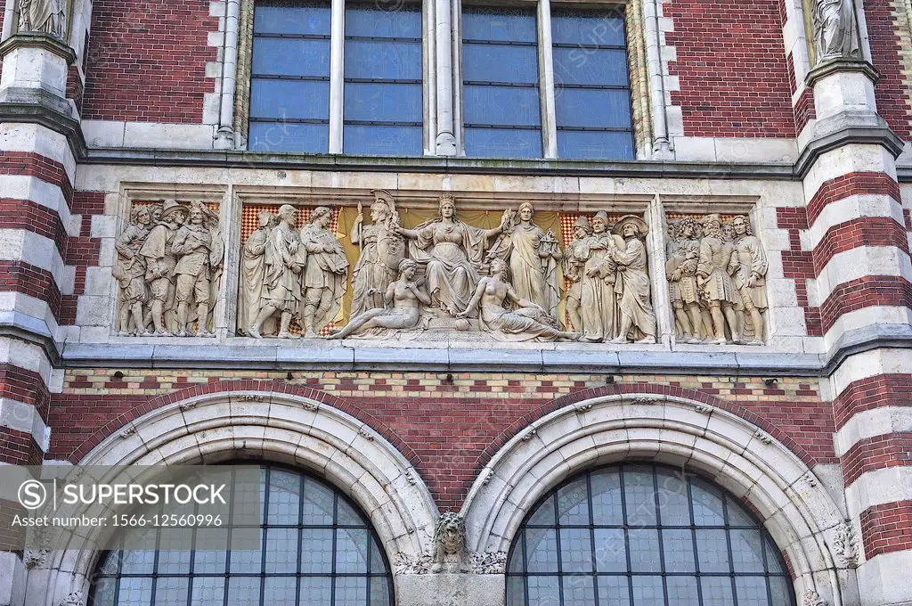 The Rijksmuseum, detail of the façade. Amsterdam, The Netherlands