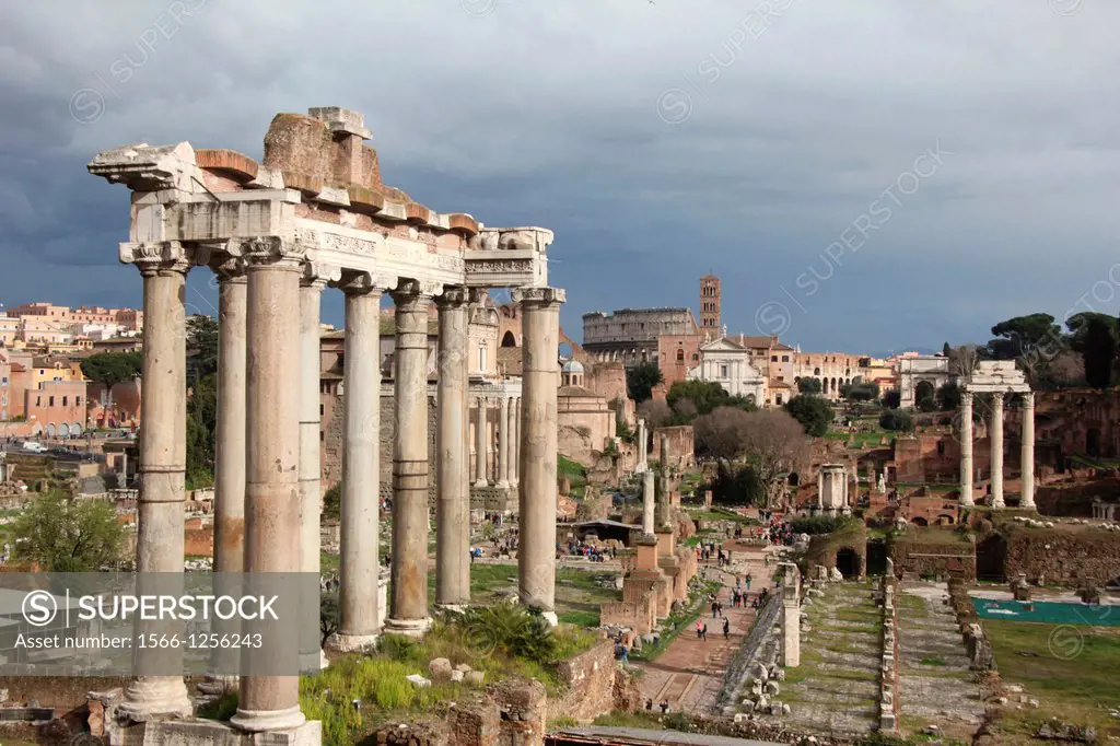 scene of the roman forum in rome italy