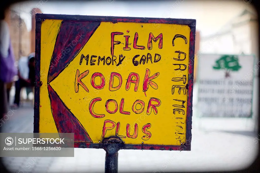 Handwritten announcement of Kodak color film in Marrakech, Morocco, Africa