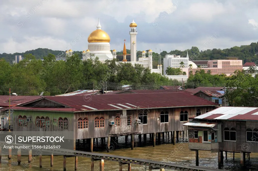 Brunei, Bandar Seri Begawan, Kampong Ayer, water village, Omar Ali Saifuddien Mosque,