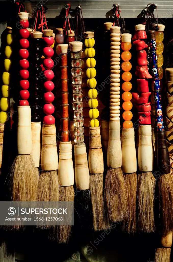 Brushes in an Antique shop, Luilichang street, Beijing, China, Asia