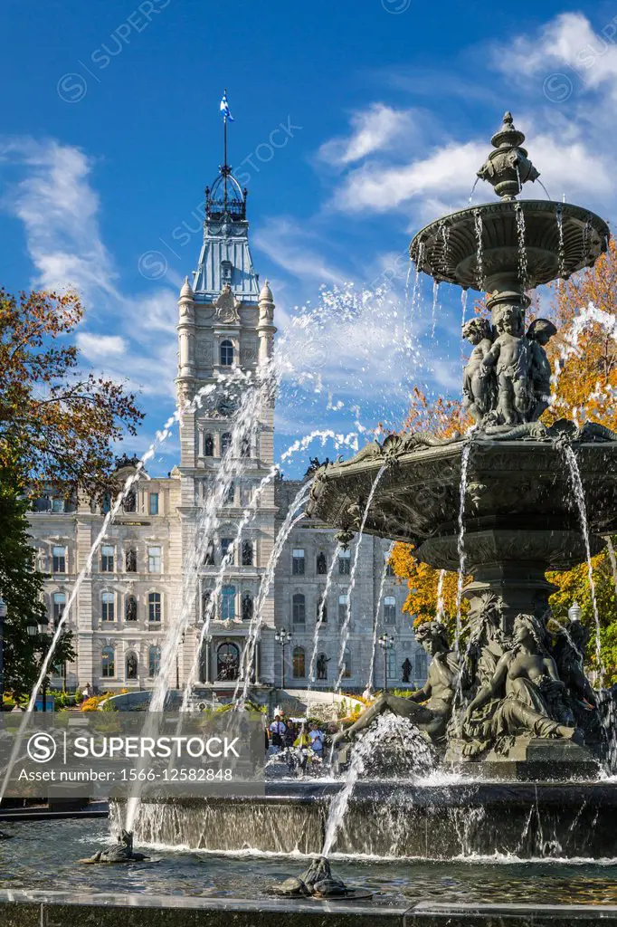 The decorative water fountain at the Quebec National Assembly building in Quebec City, Quebec, Canada.