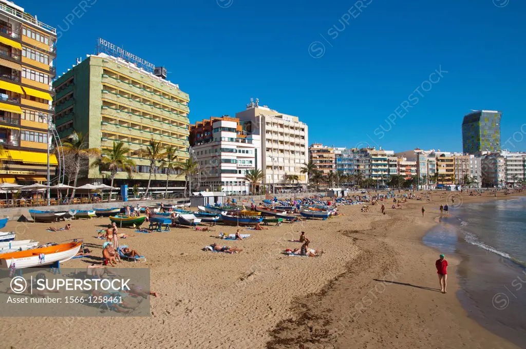 Playa de las Canteras beach at La Puntilla area Las Palmas de Gran Canaria island the Canary Islands Spain Europe