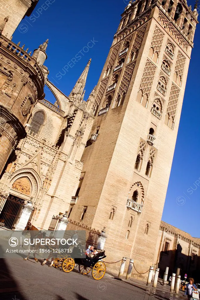 Cathedral,Giralda tower from Plaza Virgen de los Reyes,Sevilla,Andalucía,Spain