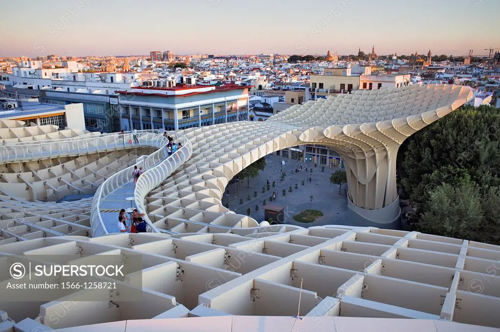Structure and walkways on top of Metrosol Parasol, in Plaza de la Encarnación,Sevilla,Andalucía,Spain