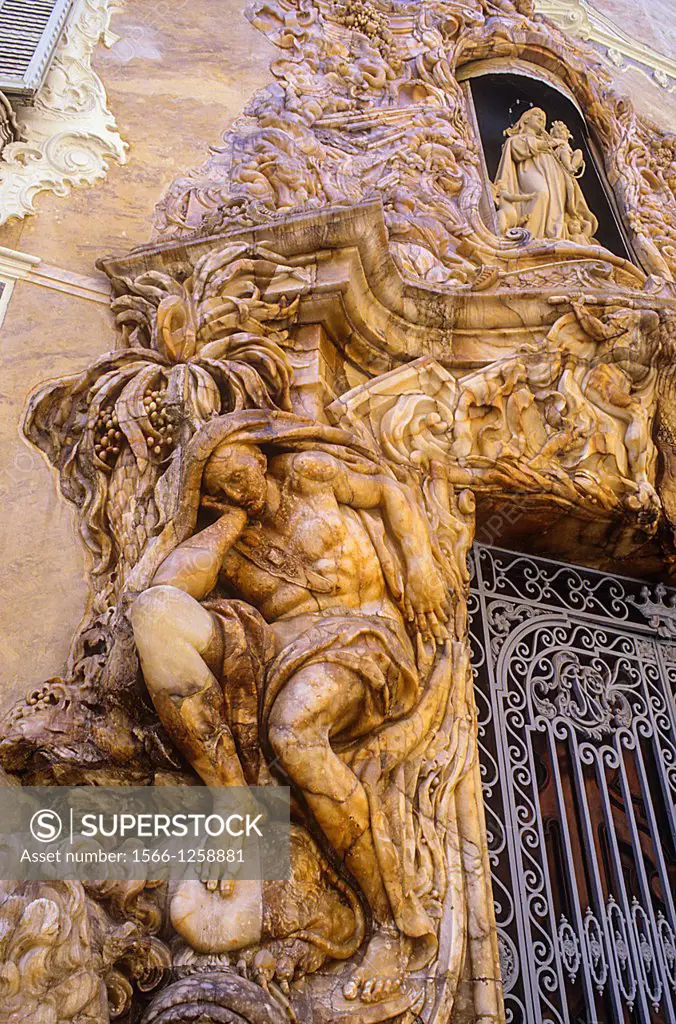 Detail,Facade of Marqués de Dos Aguas palace 18th century,Valencia,Spain