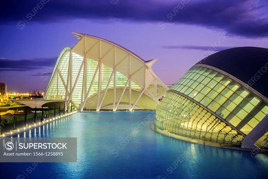 The Hemisferic and the Príncipe Felipe Sciences Museum,City of Arts and Sciences, by S  Calatrava  Valencia  Spain