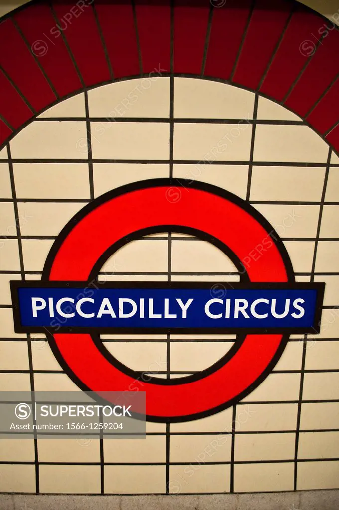 Piccadilly Circus tube sign, London, UK
