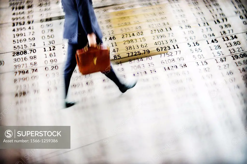 digital composition of businessman walking on a graph of a Stock Market numbers