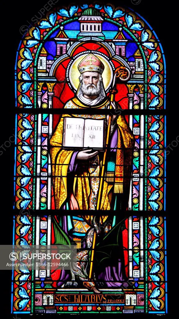 Stained-glass of pope Saint Hilarius.