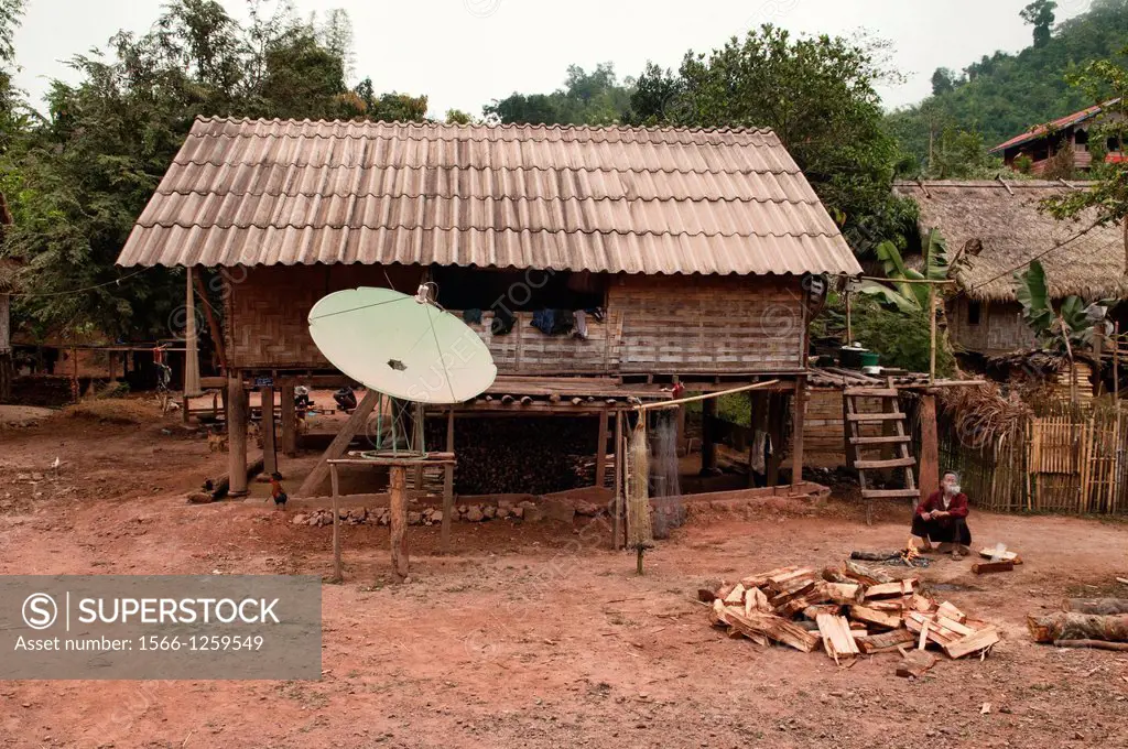satellite dish in rural Khmu village, Luang Nam Tha, Laos