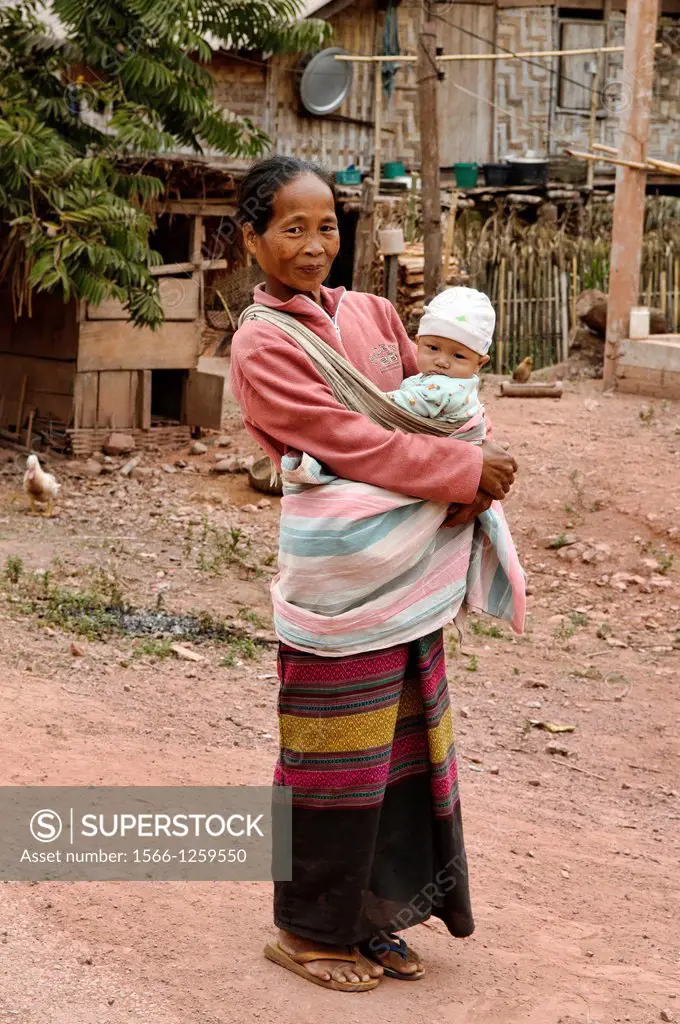 portrait of an ethnic Khmu grandmother and child, Luang Nam Tha, Laos