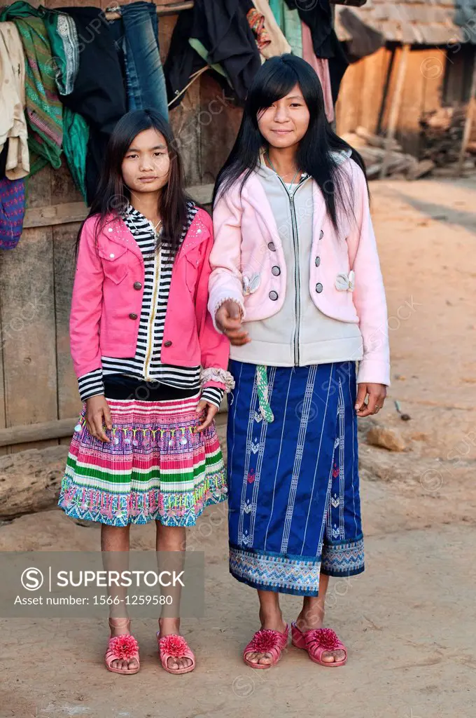 portrait of Akha girls, Phongsaly, Laos