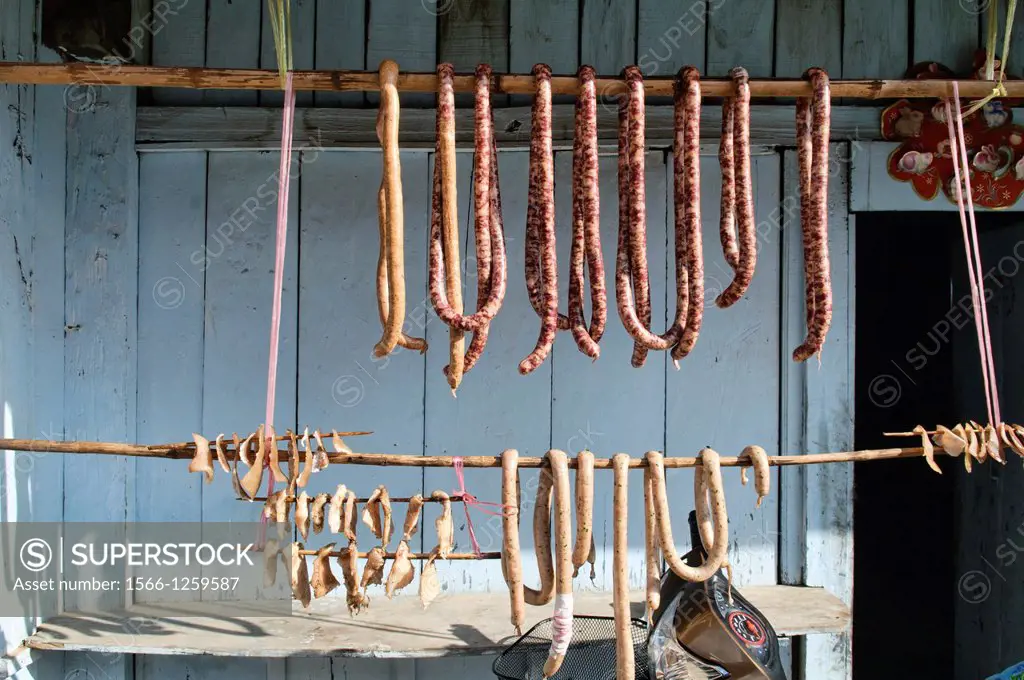 sausages drying in Phongsaly, Laos