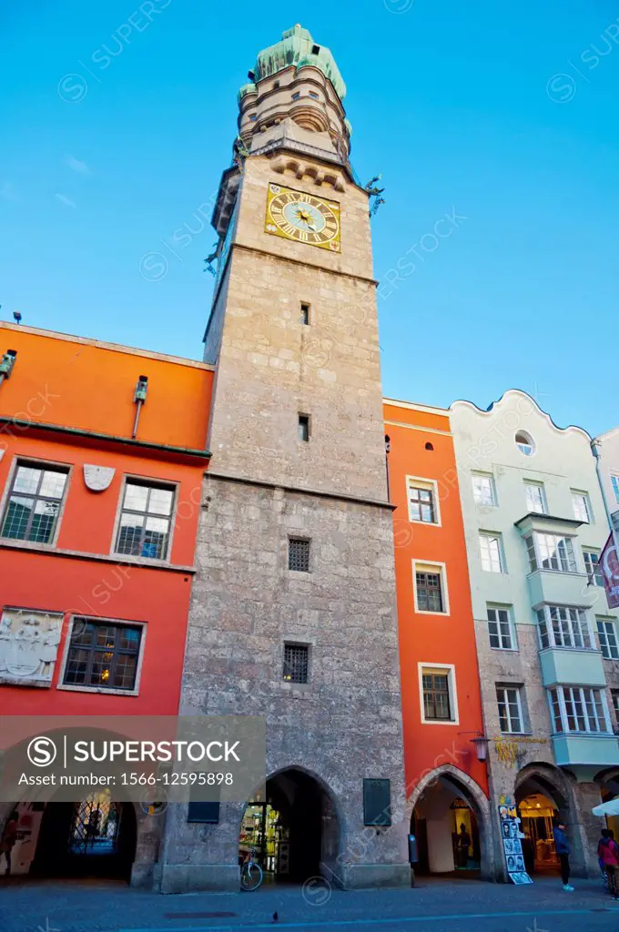 Stadtturm, city tower, Herzog-Friedrich-Strasse, Altstadt, old town, Innsbruck, Tyrol, Austria.