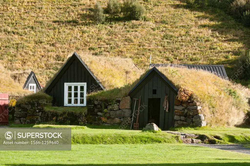 traditional turf houses, Skogafoss, Iceland