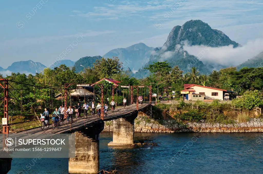 bridge over the Nam Song River in Vang Vieng, Laos