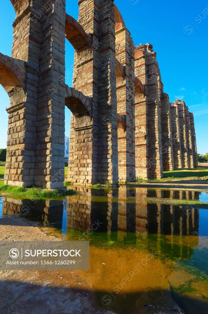 Los Milagros aqueduct, Emerita Augusta, Merida, Silver Route, UNESCO World Heritage site, Via de la Plata, Badajoz province, Extremadura, Spain