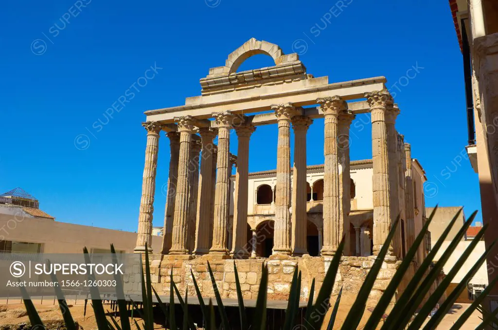 Ruins of Diana«s temple in the old Roman city Emerita Augusta, Silver Route, MŽrida UNESCO World Heritage site, Via de la Plata, Badajoz province, Ext...