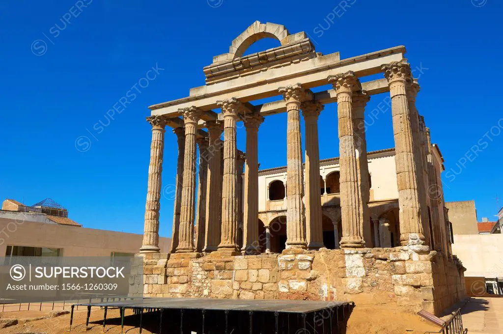 Ruins of Diana«s temple in the old Roman city Emerita Augusta, Silver Route, MŽrida UNESCO World Heritage site, Via de la Plata, Badajoz province, Ext...