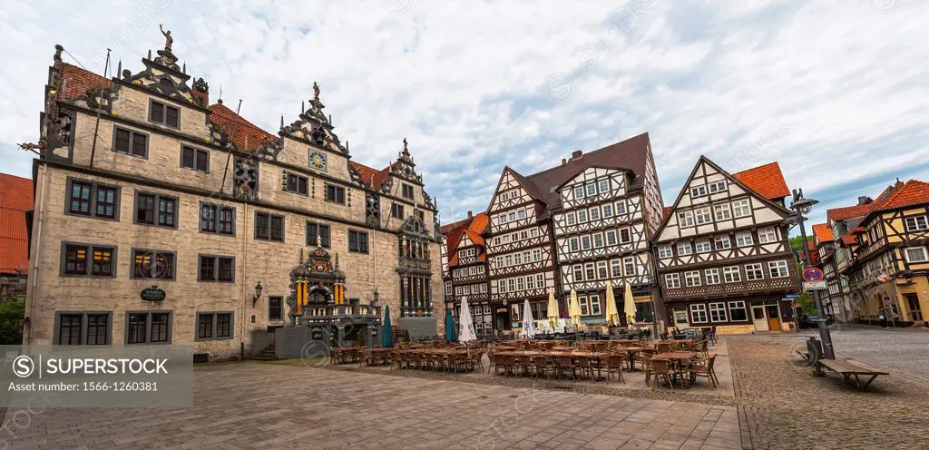 City hall and market square in Hannoversch Muenden on the German Fairy Tale Route, Lower Saxony, Germany, Europe