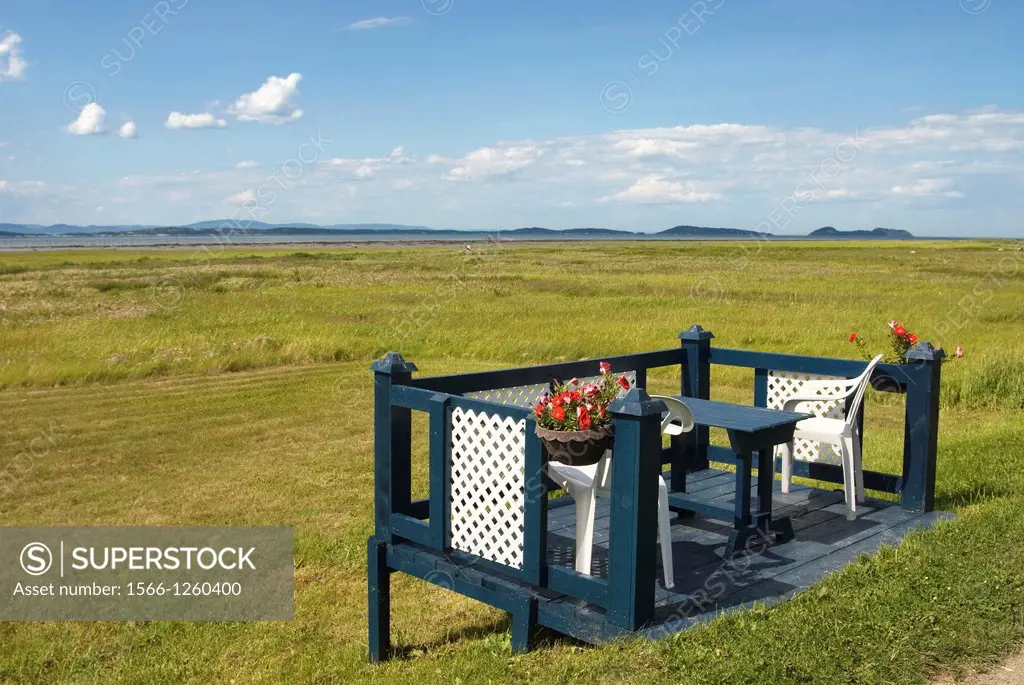 terrace on the Saint-Lawrence river bank, Kamouraska, Bas-Saint-Laurent region, Quebec province, Canada, North America