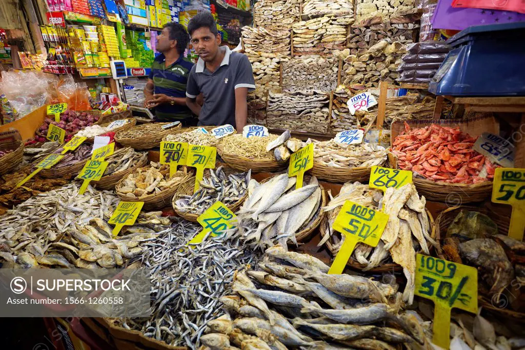 Sri Lanka - Nuwara Eliya, Kandy province, dried and salted fish at the market, central region of Sri Lanka Island