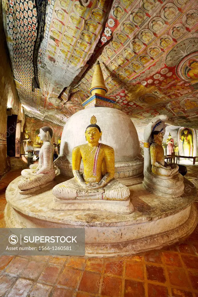 Sri Lanka - Buddish Cave Temple Dambulla, stupa and Buddha statues inside, Kandy province, UNESCO World Heritage Site, central region of Sri Lanka Isl...