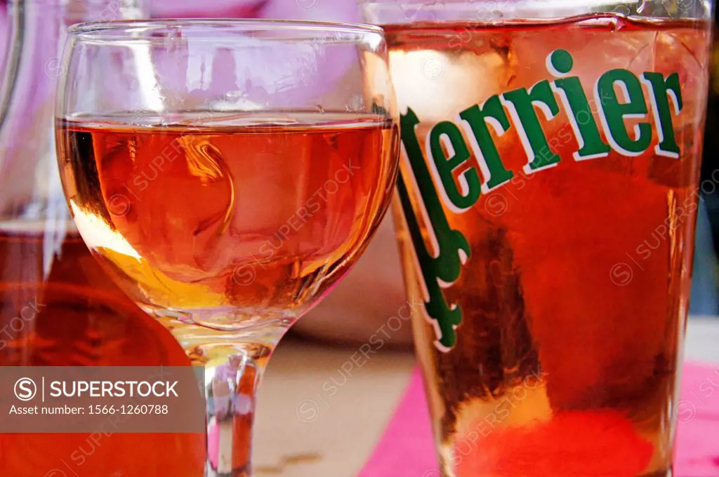 Rosé wine and Perrier water with grenadine, France