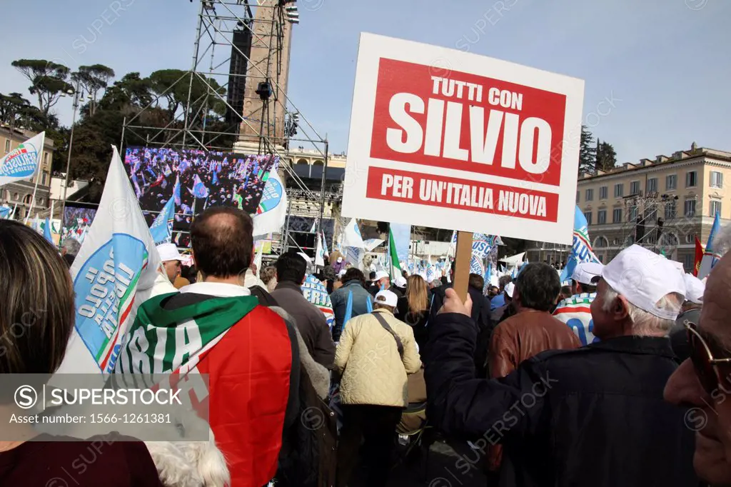 23 March 2013 pro silvio berlusconi support rally in piazza del popolo square, rome, italy