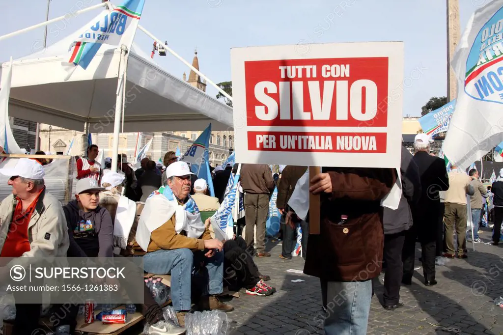 23 March 2013 pro silvio berlusconi support rally in piazza del popolo square, rome, italy