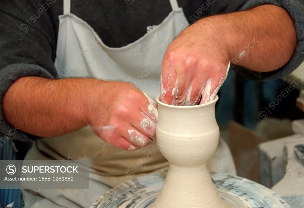 Potter working in pottery, Mugla Province, Turkey