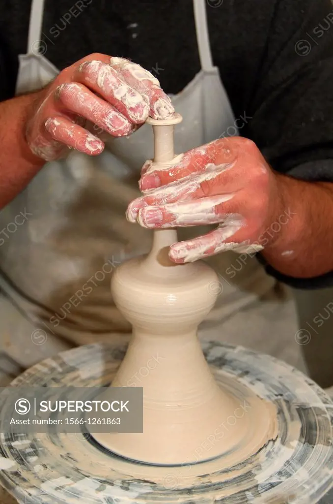 Potter working in pottery, Mugla Province, Turkey