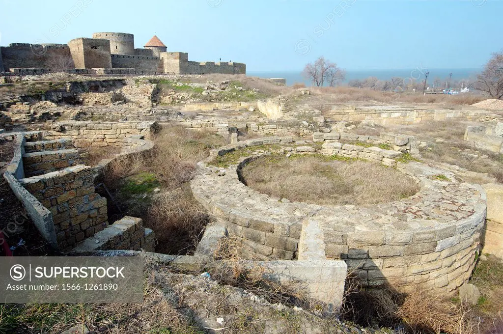 Remains of antique Tyras, near the mediaeval Genoese walls of the Maurocastro, Belgorod-Dnestrovskiy , Ukraine, Eastern Europe