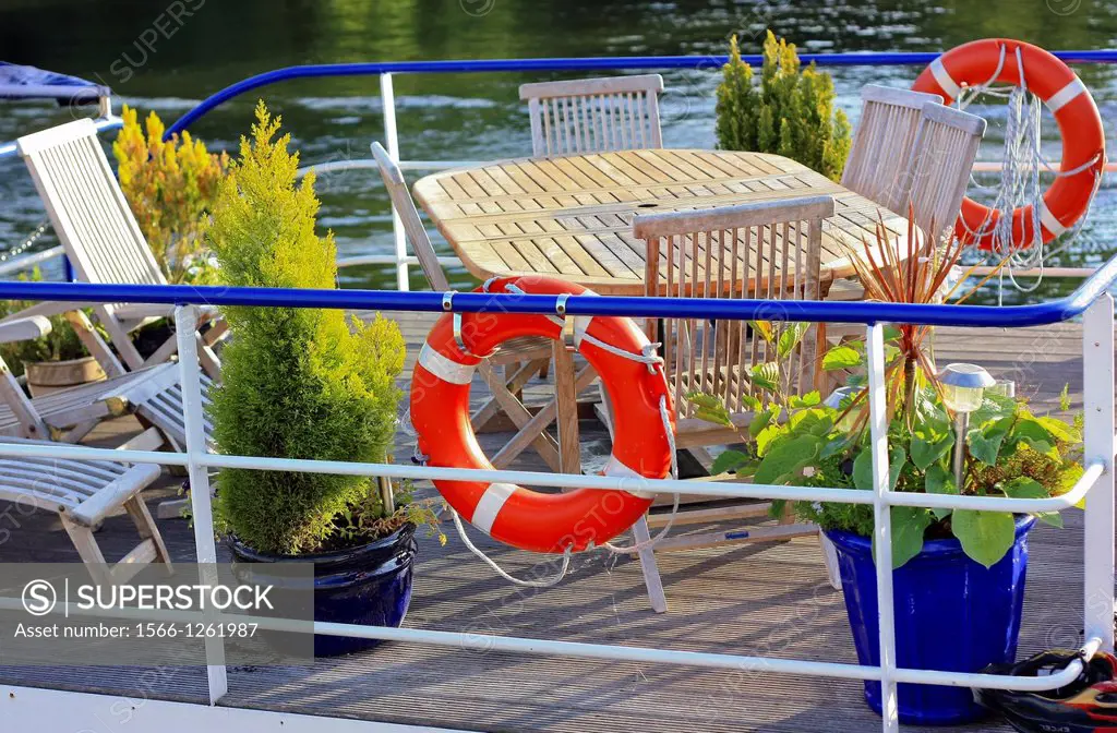 Decking on a Thames river, London England.