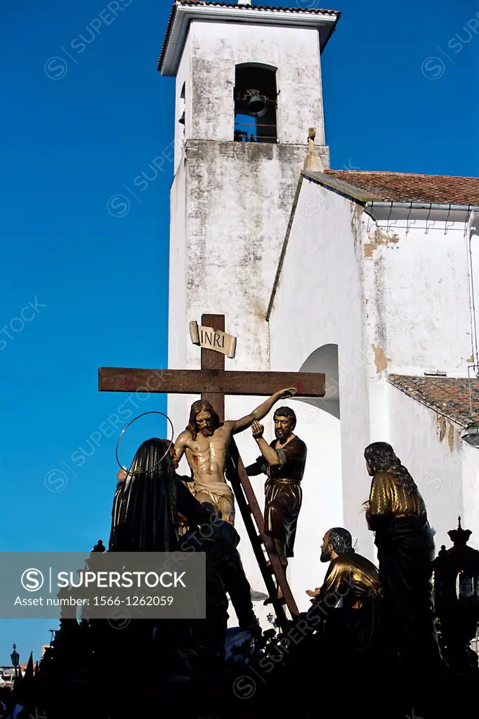 Wood carving of cedar of Spanish sculptor Victor rivers, represents the descent from the cross when Jesus was crucified, holy week in Spain, popular t...