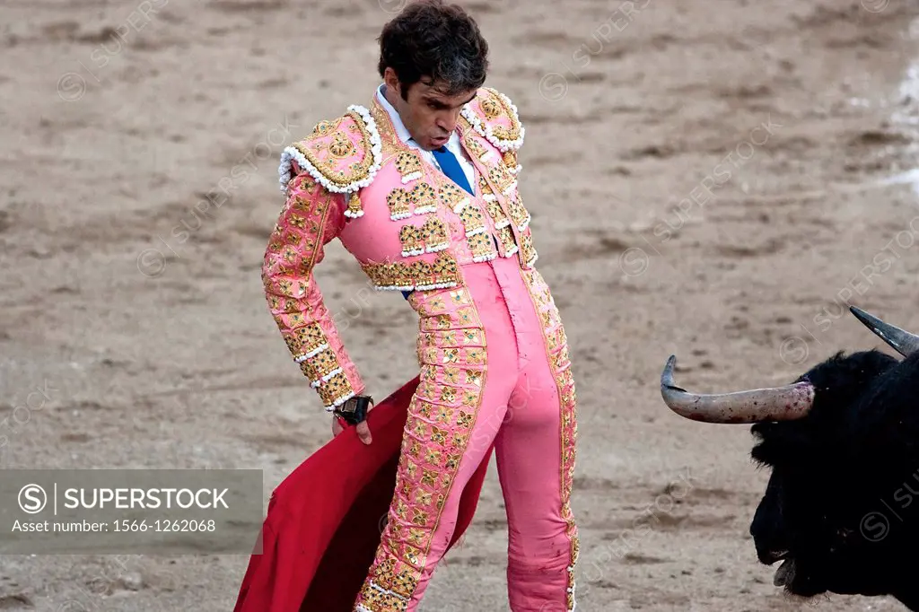 The bullfighter spanish Jose Tomas in front of the bull, Linares, Jaen province, Spain, 29 august 2011