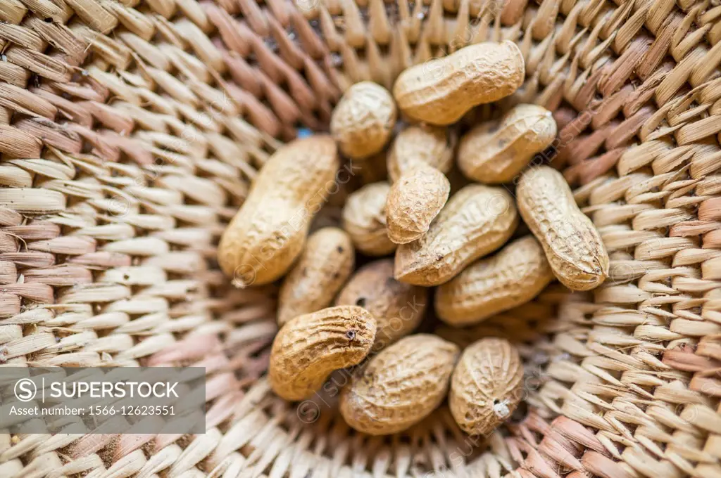 Maun, Botswana, Africa- Peanuts in a handwoven bowl.
